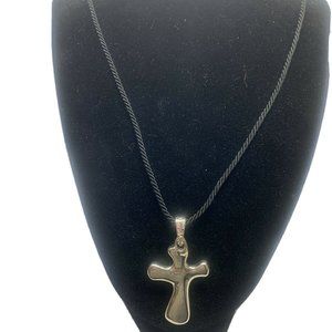 RLM Studio Solid Sterling Silver Cross W/Black Rope Necklace
